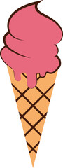 Illustration of Pink Ice Cream in Cone