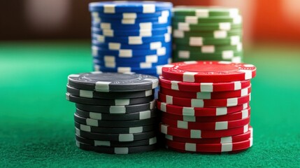 Casino Chips Stacked on Green Table