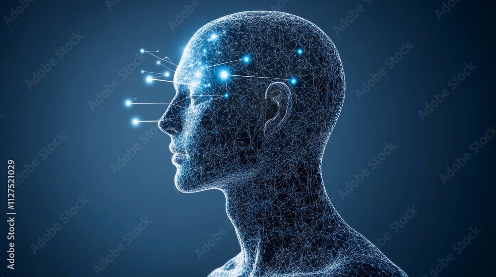 Poster conceptual representation of human brain activity and neural connections in a digital format