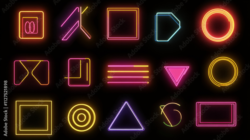 Aufkleber decorative neon frames in different shapes with luminous blue glow on dark background. rectangular b