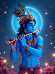 lord krishna flute divine art with vibrant colors