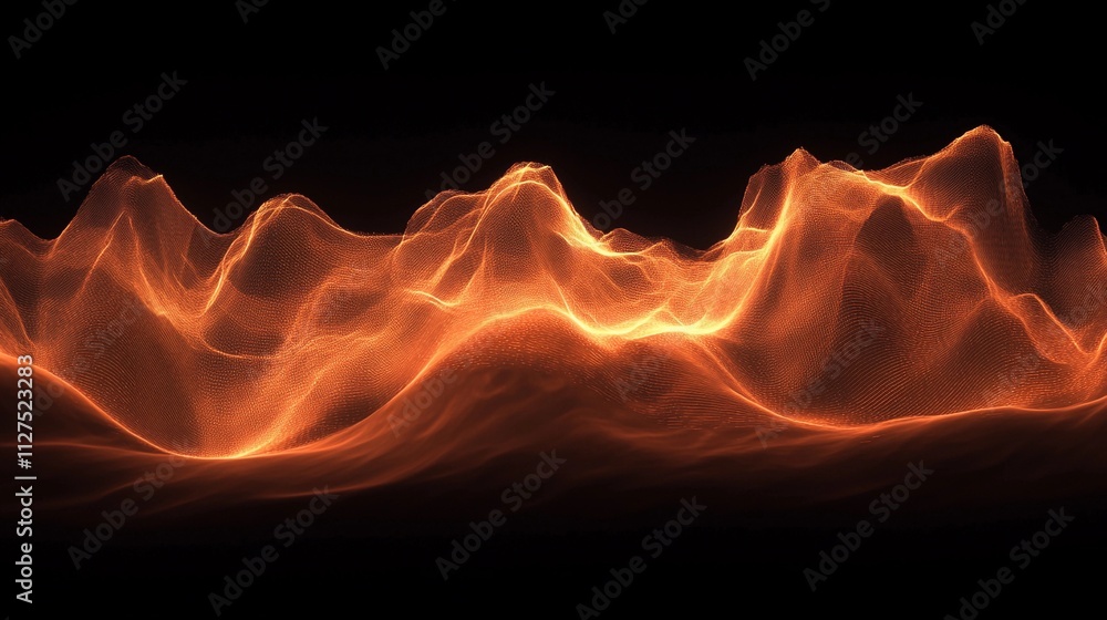 Poster dynamic abstract waves of orange light against a dark background creating fluid shapes