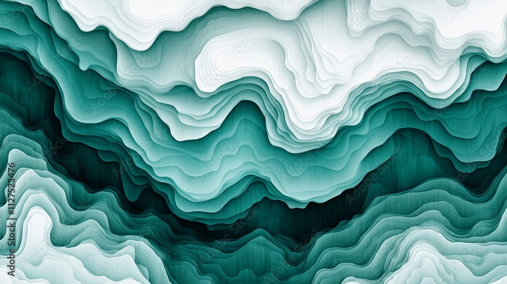 Poster abstract layered design in shades of green and white creating a fluid fabric effect