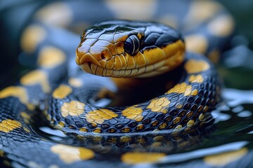 Obraz premium Close-up shot of a snake swimming in a body of water
