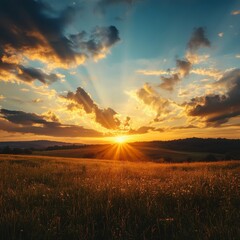 Golden sunset over dramatic landscape.