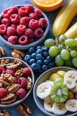 A table filled with various fruits and nuts, perfect for a snack or decoration