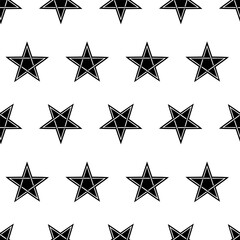 Seamless pattern of rows of black stars on a white background