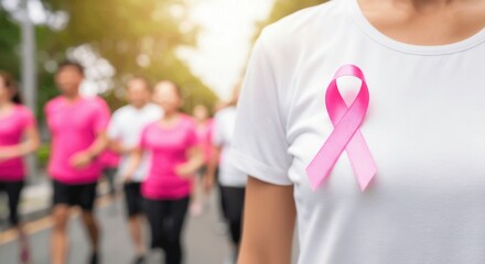 Participants in pink shirts running to raise awareness for breast cancer
