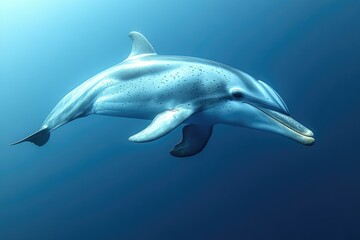 A dolphin swims in the ocean with its mouth open, ready to catch fish