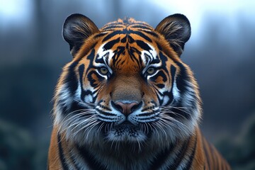 Fototapeta premium Wildlife photography of a tiger's face with attention on the camera