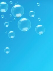 Clean blue soap bubbles in various sizes floating in the air, cleansing, soap bubbles