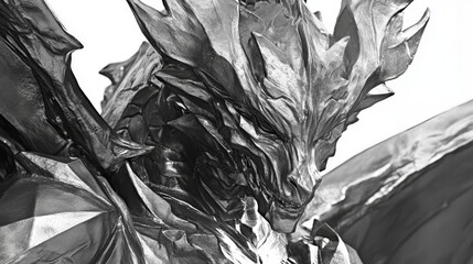 A finely crafted black dragon sculpture with a menacing expression, highlighting detailed scales and wings, suitable for fantasy art or mythology themes, placed against a white background.