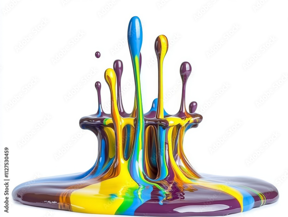 Poster against a pristine white backdrop, a vibrant array of paint splashes erupts, creating an energetic a