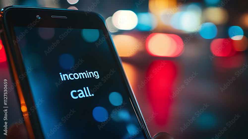 Wall mural closeup of a modern mobile phone device screen with text 