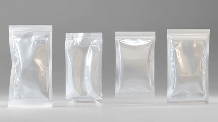 Plastic ziplock bags, empty zip pouches isolated on transparent background. Waterproof disposable blank polythene packages or envelopes mock up, Realistic 3d vector illustration, clip art, set