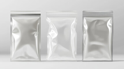 Plastic ziplock bags, empty zip pouches isolated on transparent background. Waterproof disposable blank polythene packages or envelopes mock up, Realistic 3d vector illustration, clip art, set