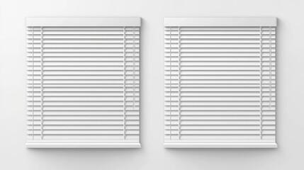 Window cover and shutter door for shop or office. Realistic blind roll jalousie white isolated 3d vector. Roller louver frame set for home interior. Venetian coverings shade with cord illustration