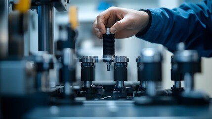 A worker calibrating a cars suspension system on a quality control line.