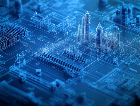Aerial depiction of complex cable designs in blueprint style, showcasing intricate details and