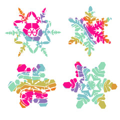 Author's design of white hexagonal vector snowflake made of wavy elements