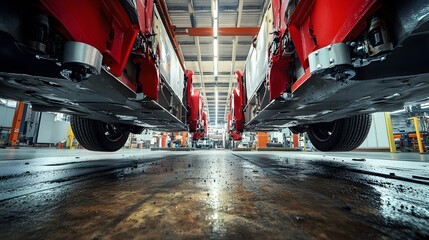 Robotic sprayers applying anti-corrosion coatings to car underbodies in a factory.