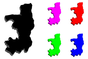 3D map of Republic of the Congo (Congo-Brazzaville, Congo Republic) - black, red, purple, blue and green - vector illustration