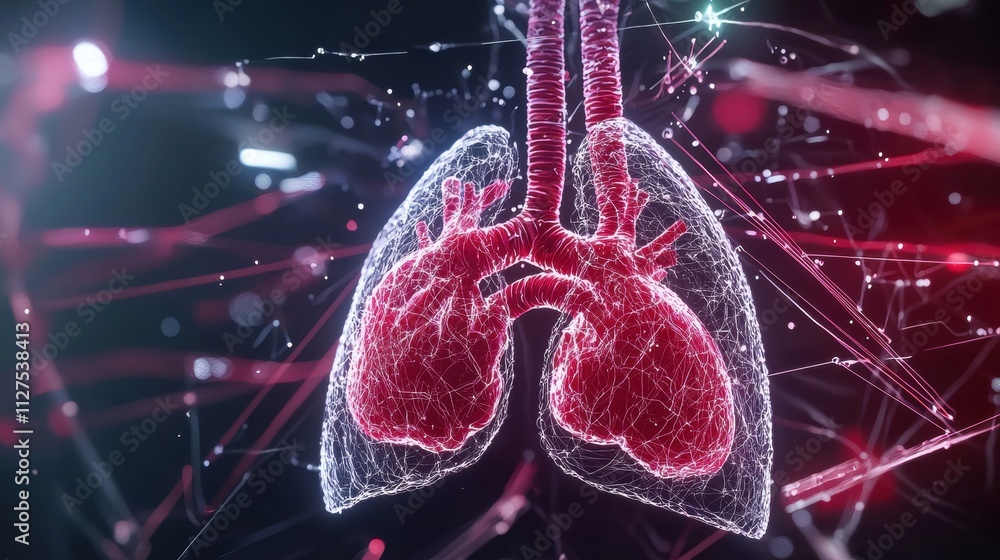 Poster lung function and health 3d visualization of lungs and heart anatomy in digital environment