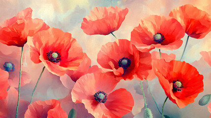 A painting of a bunch of red flowers