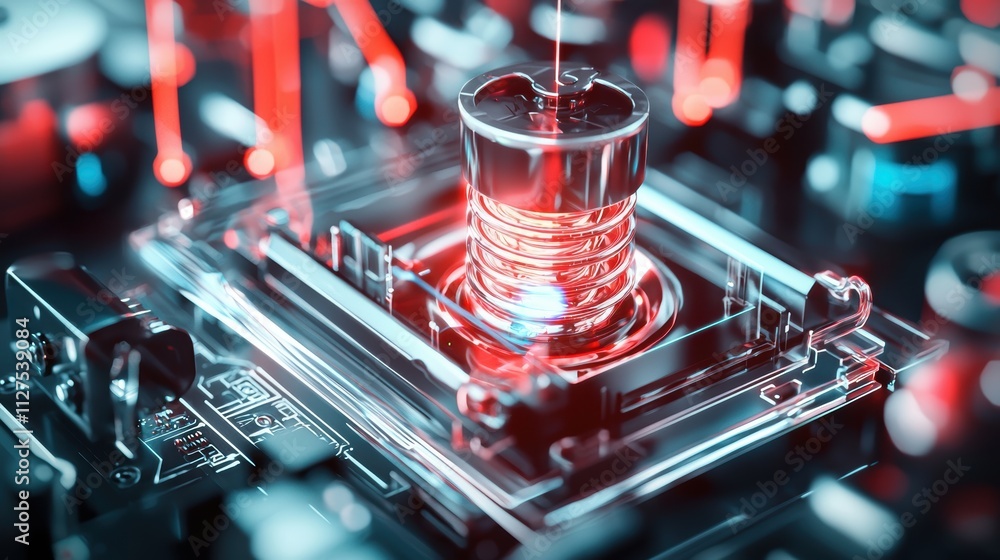 Poster advanced technology action futuristic circuit board digital environment close-up view innovation con
