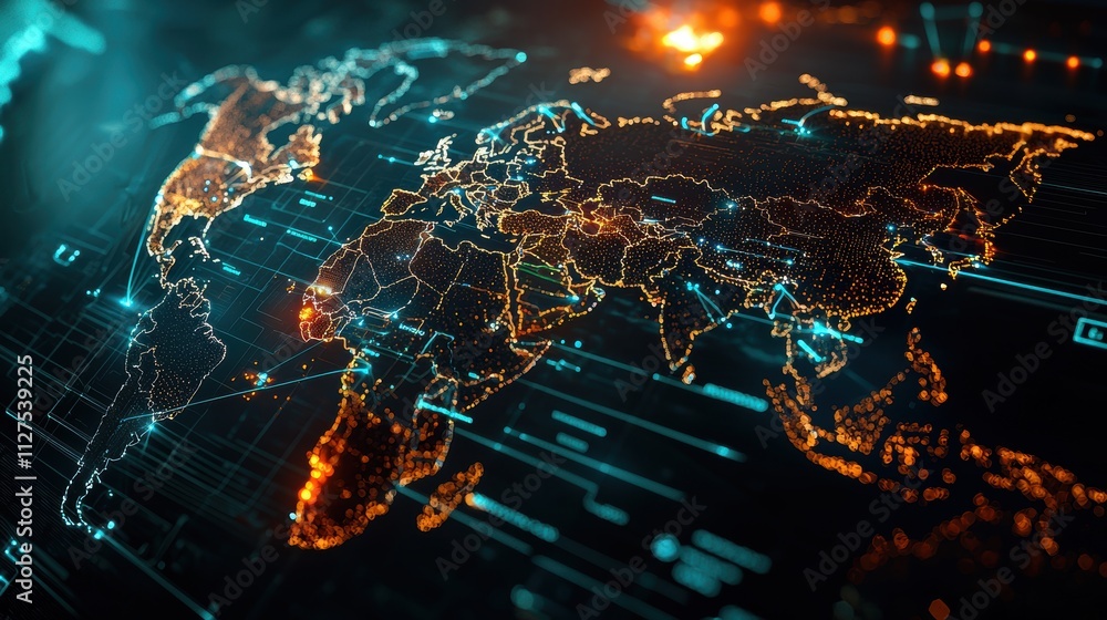 Aufkleber global data visualization world map digital artwork futuristic environment aerial view connectivity 