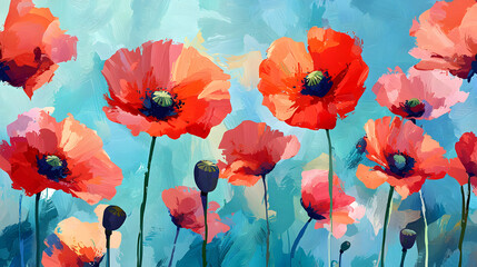 Obraz premium A painting of a field of red flowers