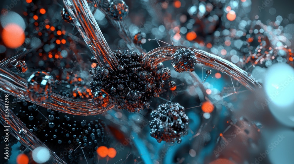 Poster dynamic molecular structures abstract science lab 3d visualization high-tech environment close-up vi