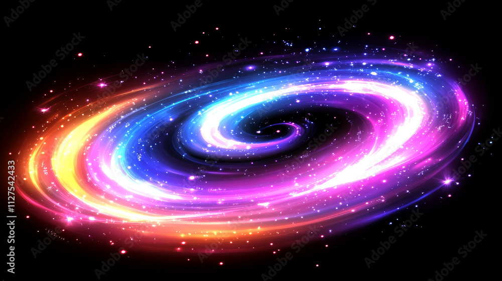 Poster spiral magic vortex light effect with glow vector. neon energy swirl flare with glitter particle. sh