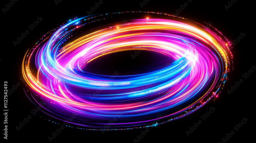 Poster spiral magic vortex light effect with glow vector. neon energy swirl flare with glitter particle. sh