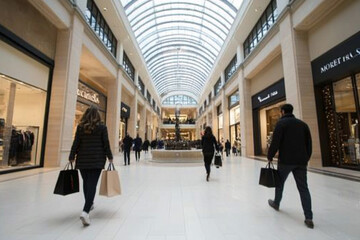 Obraz premium Bustling shopping mall with visitors carrying bags