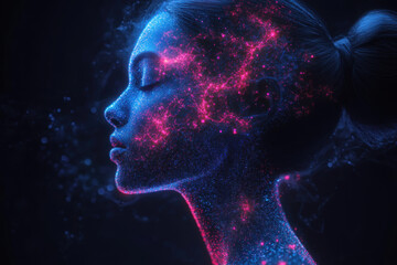 Futuristic human had with luminous brain network. Concept for Mindfulness.