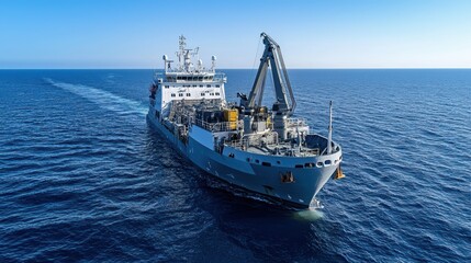 Marine vessel operations open ocean aerial view industrial environment engineering concepts for efficiency