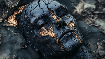 Fototapeta premium A charred and ashen face, fossilized in a state of perpetual horror. Ashen. Illustration