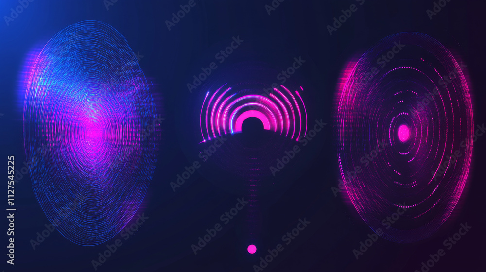 Poster realistic color set of radio wave signal sign isolated on transparent background. vector illustratio