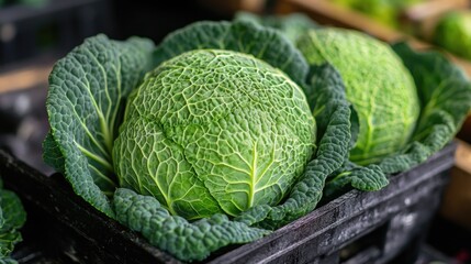 Fototapeta premium A detailed shot of green cabbage, ideal for food or health-related contexts