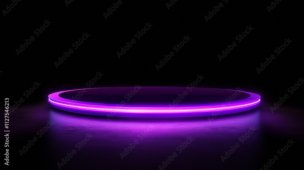 Poster purple game hologram light circle podium teleport. 3d magic technology neon glow hud platform elemen