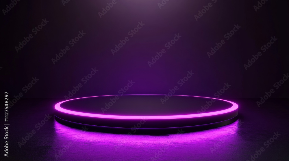 Poster purple game hologram light circle podium teleport. 3d magic technology neon glow hud platform elemen