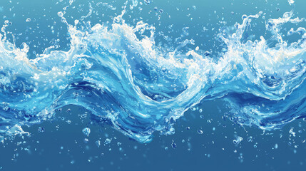 Liquid water splashes, falling aqua drops, sea or ocean waves and swirl. Blue water motion effects, flows, streams, spills and crown shape isolated on background, vector cartoon set