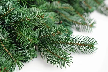 A detailed view of a cluster of pine tree branches with needles and cones