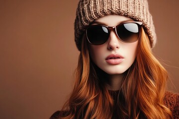 Fototapeta premium A woman outdoors wearing sunglasses and a knit hat