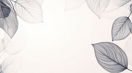 Translucent grey leaves frame a white background, ideal for text or design.