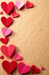 Fototapeta premium Valentine's day card on craft paper with hearts with space for text. Wedding invitation.