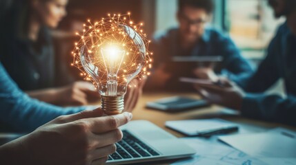 A lightbulb moment of creative thinking, symbolizing the birth of a brilliant business idea.