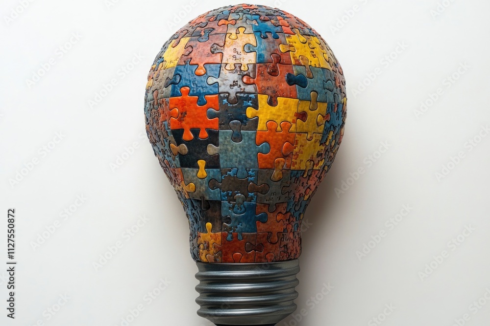 Poster a unique light bulb constructed from interlocking puzzle pieces