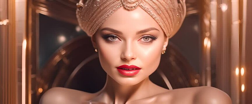Classic Hollywood starlet in a glamorous gown hyperrealistic photo Video 4K